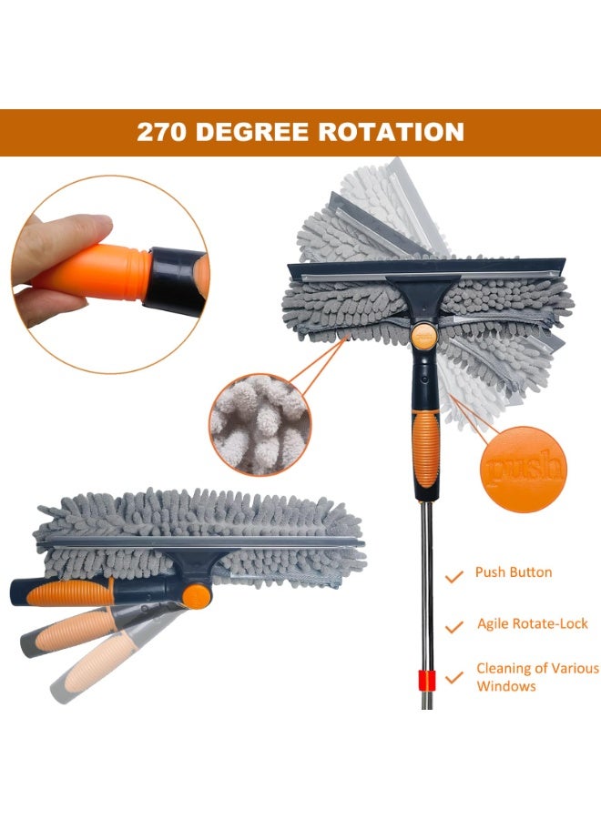 KISSUN 20 ft+ Reach Squeegee Window Cleaner Duster 2 in 1 Rotatable Window Cleaning Tool Kit with 3-14 ft Extension Pole, Window Washing Equipment for Indoor Outdoor Window Car Glass - 3 Pads - Image 3